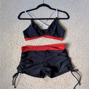 NEVER WORN Two-Piece Medium Swim Bathing Suit Red Black Bikini